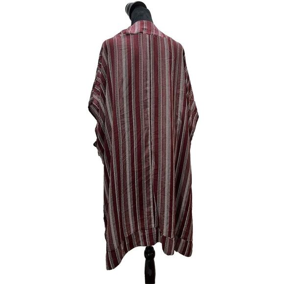 Sadie & Sage Kimono Cardi Womens M Taupe Burgundy White Flowy Open Half Sleeves - Picture 3 of 7